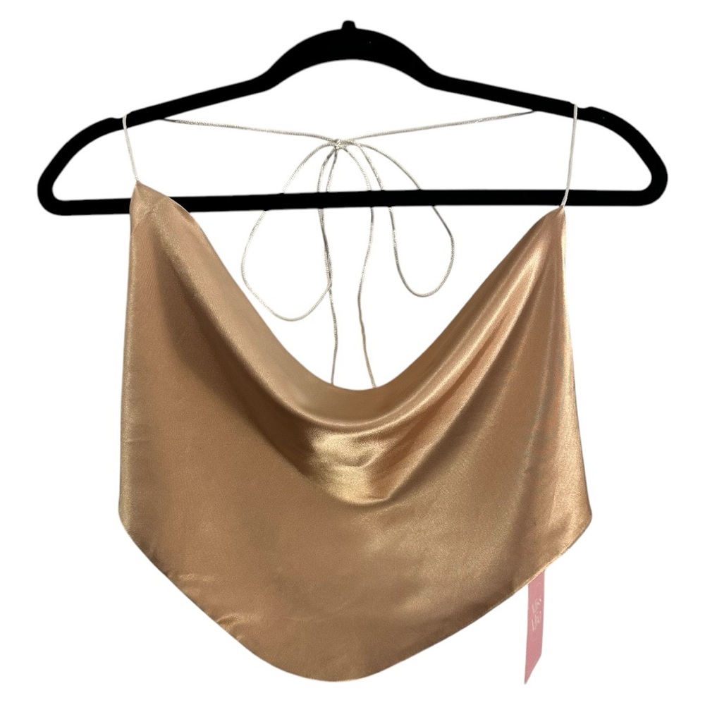 Elegant Gold Satin Cowl Neck Top